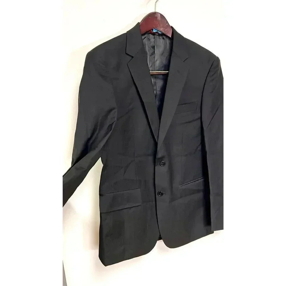 Linea Uomo Mens Black Square  Pattern 2-Button Front Blazer Sports Coat Size 36R